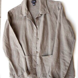 Eileen Fisher Linen Jacket Size XS Taupe Front Pockets Button Front Pre-Owned